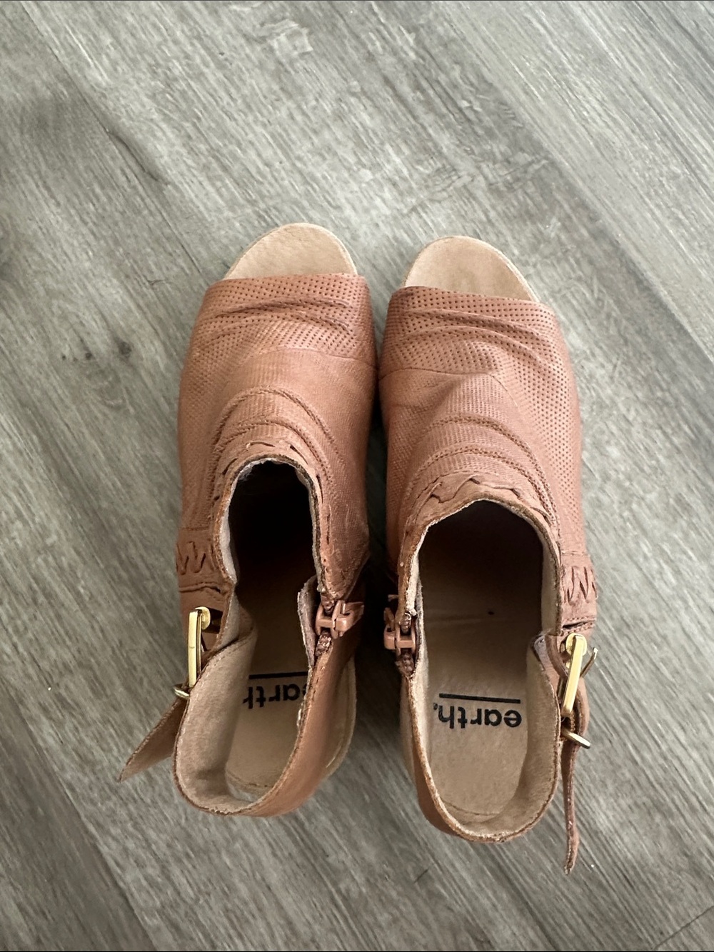 Earthies Brown Perforated Open-Toe Ankle Sandals with Buckle - Picture 4 of 14